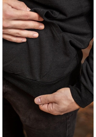 Erkek Siyah Düz Basic Kapüşonlu Cepli Oversize Sweatshirt 21Eswt1