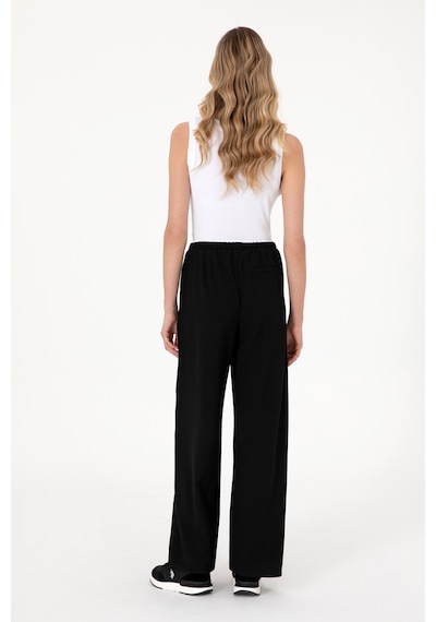 U.S. Polo Assn. Kadın Siyah Bel Detaylı Loose Fit Kanvas Pantolon 50309118-VR046
