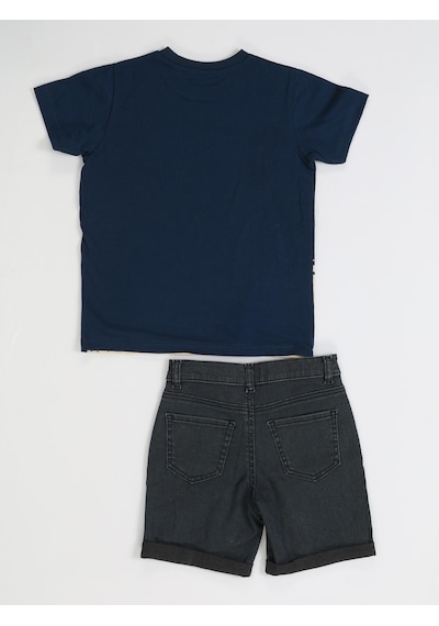 Casabony Rocket Denim Şort - T-shirt Takım - Gri - Siyah