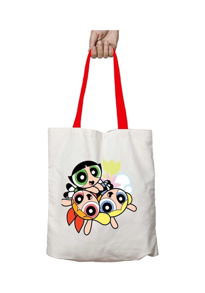 Art Hediye Kırmızı Kulplu Powerpuff Girls Çizgi Film Yıkanabilir Omuz Çanta Çok Renkli