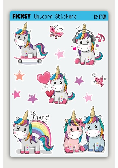 Unicorn Tek Boynuzlu At Sticker Seti - 13 Adet Etiket Çıkartma Diğer