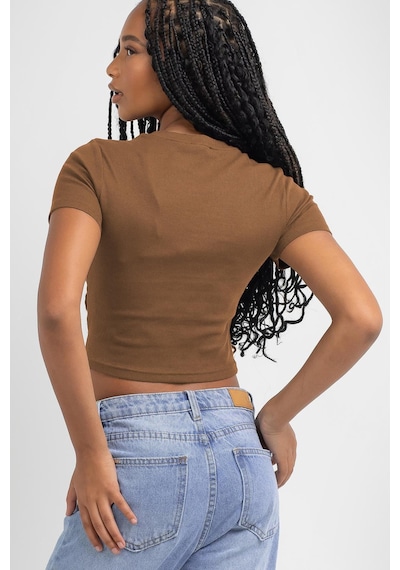 Madmext Kahverengi Basic Crop Kadın Tişört Mg1772-kahverengi Kahverengi