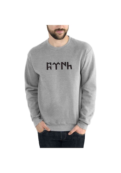 Göktürk Türk Baskılı Gri Melanj Erkek Örme Sweatshirt