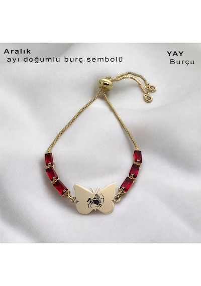 Archin Yay Burçları İçin 14 Ayar Altın Plakalı Kelebek Motifli Kırmızı Taşlı Hediye Bileklik-346burç Altın Archin Yay Burçları İçin 14 Ayar Altın Plakalı Kelebek Motifli Kırmızı Taşlı Hediye Bileklik-346burç Altın