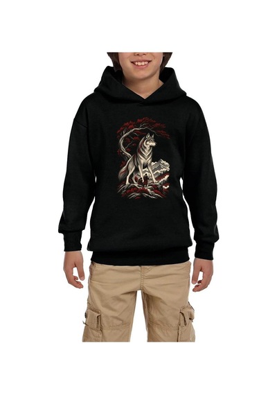 Zepplin Giyim Koruyucu Bozkurt Siyah Çocuk Kapşonlu Sweatshirt