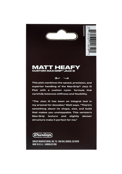 Jim Dunlop 471p3smh Matt Heafy Custom Max Grip Jazz Iıı Pena, 6'lı Paket