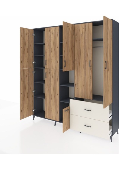 Hyperion Dolap 12 Raflı 2 Çekmeceli Tek Askılı 220x44x243 Antrasit-çam/aytaşı Çok Renkli Hyperion Dolap 12 Raflı 2 Çekmeceli Tek Askılı 220x44x243 Antrasit-çam/aytaşı Çok Renkli