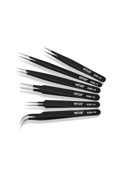Esd Hassas Elektronik Cımbız Seti Antistatik Çelik Tweezer Set - 6 Çeşit