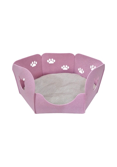 Kedi Yatağı Yuvası Evi Minderli Taşınabilir 3 Mm Keçe Altıgen Tasarım Yuva+minder Pembe
