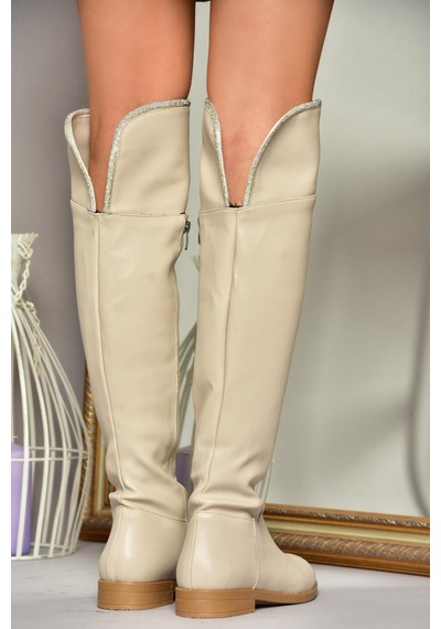 Fox Shoes T848643509 Bej Taş Detaylı Kadın Çizme Bej-suni Deri Bej