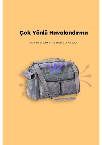 Tr Mereng - 4 Pencereli Oxford Kedi Taşıma Çantası Gri