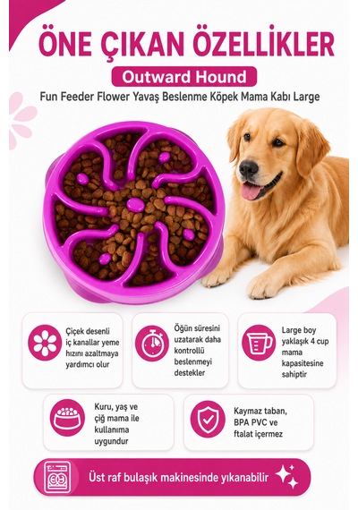 Outward Hound Fun Feeder Flower Yavaş Beslenme Köpek Mama Kabı Large