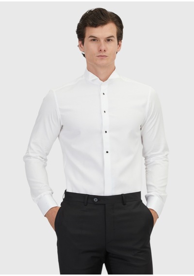 Ramsey Beyaz Slim Fit Düz Manşet Smokin Gömlek beyaz white