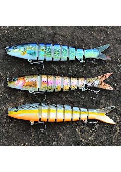 3 Adet 8 Eklemli 3d Oynak Rapala Sahte Balık Yem Seti Tatlı Ve Tuzlu Su Uyumlu Wobblers Swimbait