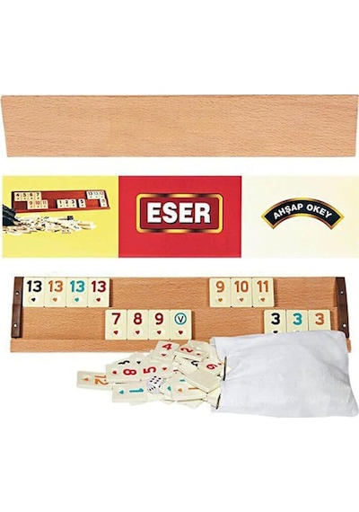 Eser Ahşap Okey Takımı - Klasik 4'lü Istaka Seti - Taş Saklama Torbalı