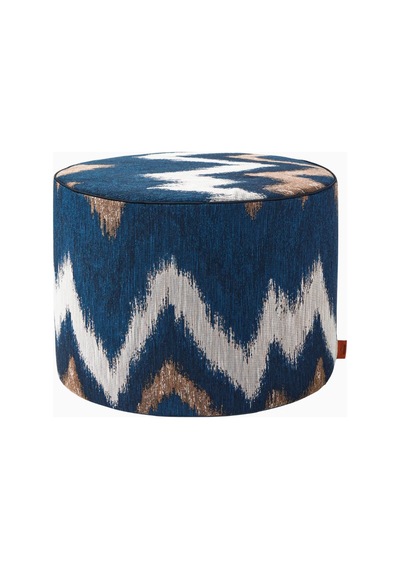 Missoni Ikat Zigzag Puf, Mavi-çok Renkli Italyan Tasarım Yuvarlak Puflar 40 X 30 Cm