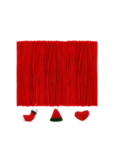 25'li Kırmızı Renkli Şönil, Eğitici Şönil Seti, Tüylü Tel, 30 Cm, Peluş Tel