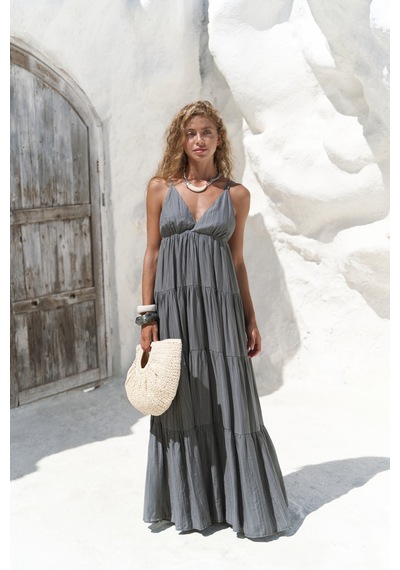 Mai Collection Mai Studios Co. Siena Antrasit Askılı Uzun Elbise Antrasit