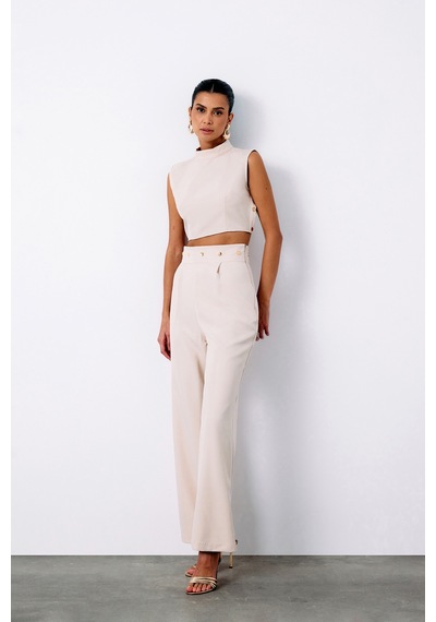 Sateen Bel Aksesuarlı Pantolon - Bej-135211 Bej