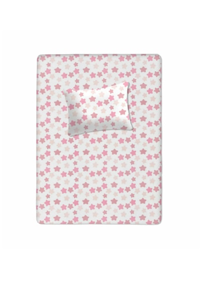 %100 Pamuklu Bebek Aparalı Çarşaf 115x150 + Bebek Yastık Kılıfı 35x45 Yıldız Desen