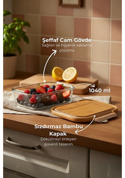 Satina - Kilitli Cam Saklama Kabı 1040 Ml