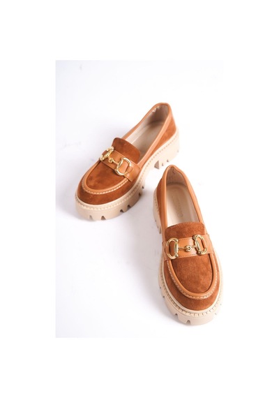 Mubiano Mb1170-tb Kalın Taban Lüx Süet Tokalı Taba Kadın Kolej Loafer Taba