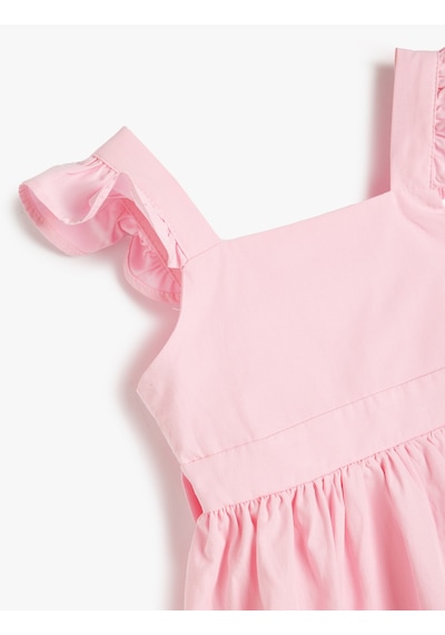 Koton Elbise Kelebek Kollu Beli Bağcıklı Pamuklu Pembe 5smg80026aw Gül