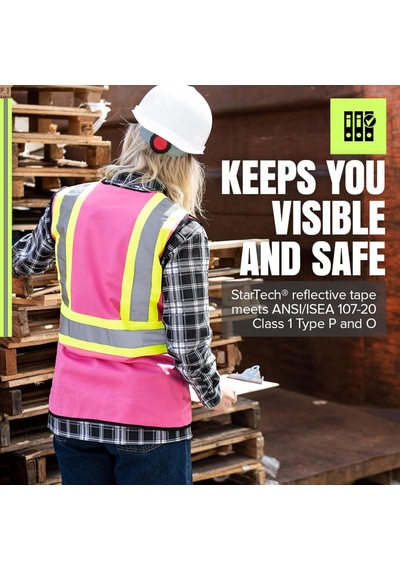 Kadınlar İçin Güvenlik Yeleği - 9 Cepli - Hi-vis Startech Yansıtıcı Bant - Sınıf 2 Ansı - Birden Fazla Renk Genel