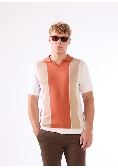 Dufy Kiremit Blok Desen Erkek Triko - Slim Fit KIREMIT