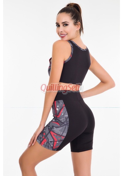 Siyah Renk Lady 4013 Kadın Kısa Tayt Büstiyer Spor Takım Siyah - Mavi