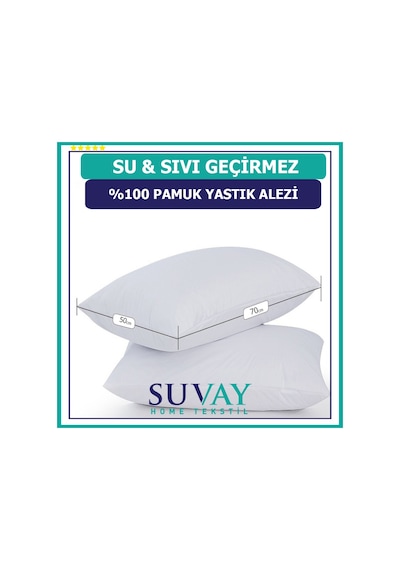 Suvay Su Sıvı Geçirmez Pamuklu Fermuarlı Terletmeyen Yastık Koruyucu Alez Kılıf 2 Adet