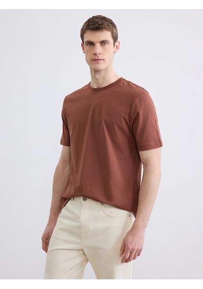 Lcwaıkıkı Classic Kahverengi %100 Pamuk Regular Fit Basic Tişört