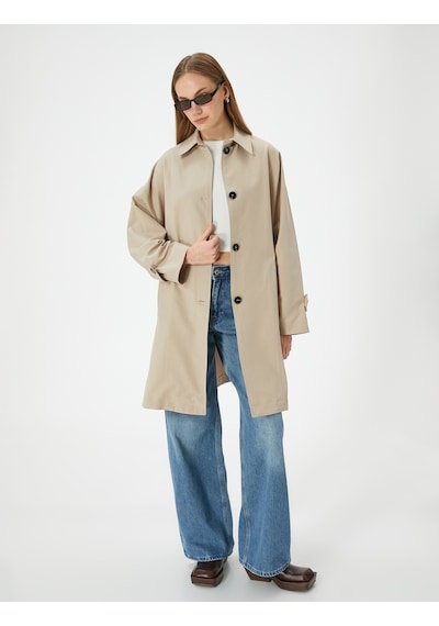 Koton Kruvaze Oversize Trençkot Düğmeli Cep Detaylı Bej 4sak00059ew Ekru Koton Kruvaze Oversize Trençkot Düğmeli Cep Detaylı Bej 4sak00059ew Ekru