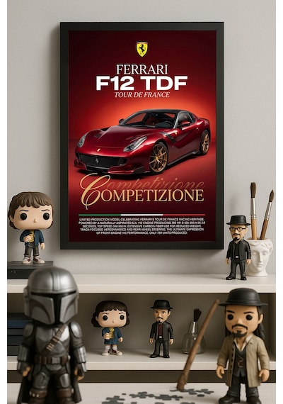 Ferrari F12 Tdf Siyah Ahşap Çerçeveli Poster, Dekoratif Araba Duvar Tablosu