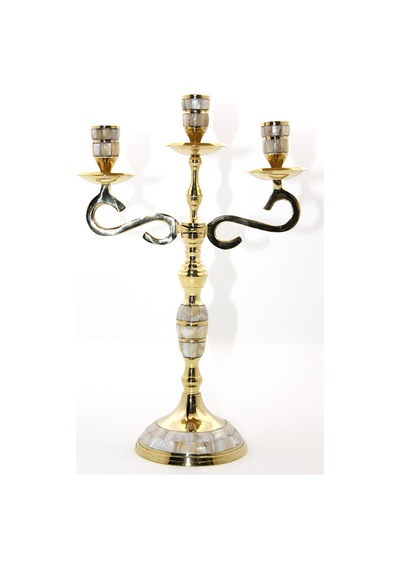 1 Adet Pirinç Sedefli 3'lü Şamdan Pirinç Ve Karışımı, Masa Üstü Dekorasyon, Mumluk, Candle Holder 35 23 Cm