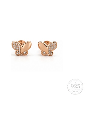 Servi 925 Ayar Gümüş Minimal Zirkon Taşlı Rose Kelebek Küpe-493 Gümüş - Pembe