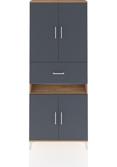 Arges Dolap 5 Raflı Tek Çekmeceli 4 Kapaklı 88x30x221 Çam-antrasit Atlas Çam