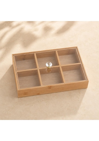 6 Bölmeli Bambu Organizer Kutusu, Şeffaf Kapaklı Çay Ve Takı Düzenleyici Diğer