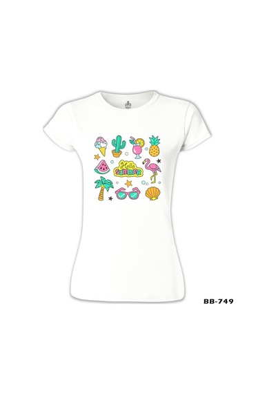 Hello Summer Beyaz Kadın Tshirt 001