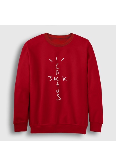 Presmono Unisex Cactus Jack Travis Scott Sweatshirt Kırmızı