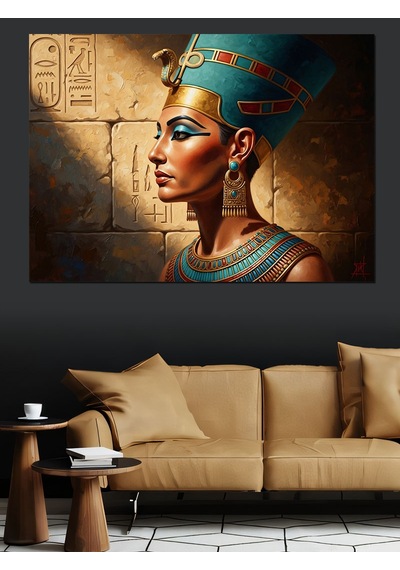 Mısır Kraliçesi Nefertiti Altın Portresi Dekoratif Kanvas - Mdf Ahşap Tablo