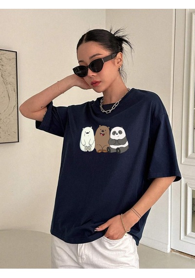 Uyguntarz Unisex Kafadar Ayılar Tasarım Tshirt Lacivert