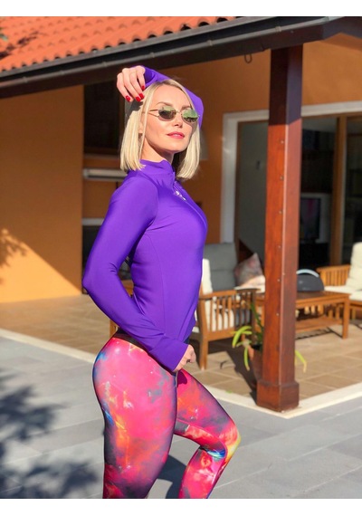 Lismina Mor Parmağa Geçmeli Fermuarlı Uzun Kol Spor Bluz Mor