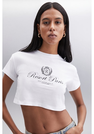 Ethıquet MORAN Kadın %100 Pamuk Beyaz - Siyah Baskılı T-Shirt