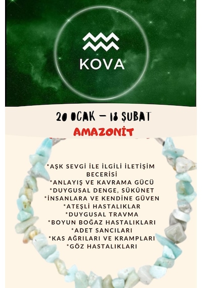 Gümüştel El Sanatları Sertifikalı Burç Taşı Kova Burcu Amazonit Taşı Bileklik Çok Renkli