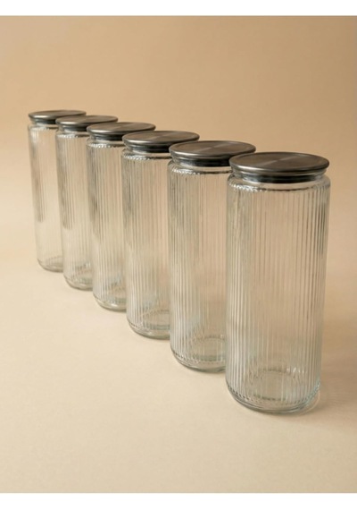 Metal Vakum Kapaklı Cam Saklama Kabı, Şeffaf, 2000 Ml, 6'li Set Diğer