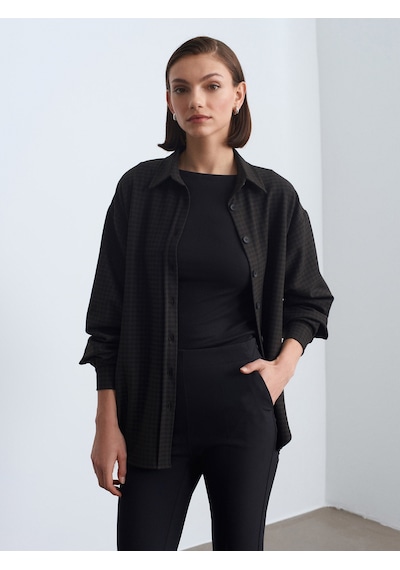 Dilvin 50525 Melanjlı Oversize Gömlek-koyu Kahve Koyu Kahve