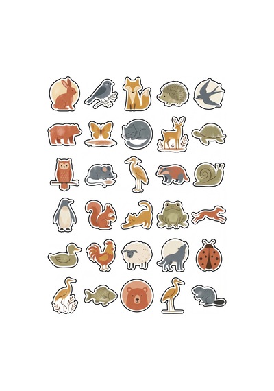 30 Adet Retro Doğa Hayvanları Sticker Seti - Laptop Ajanda Scrapbook Çok Renkli