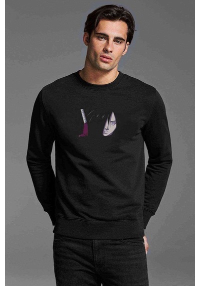 Naruto Madara Baskılı Siyah Erkek Örme Sweatshirt