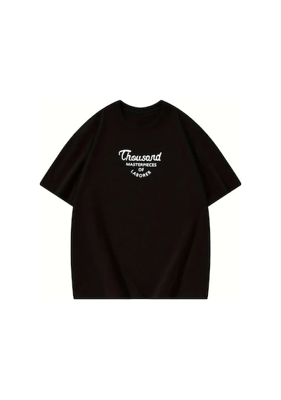 Efnaz Style Thousand Baskılı Oversize Bisiklet Yaka T-shirt - Siyah